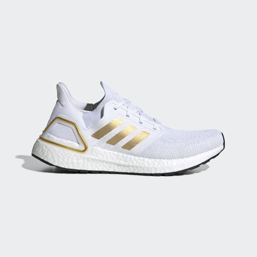 Adidas Women's Ultraboost 20 Running Shoes White/Gold Metal/Black Ireland EG0727